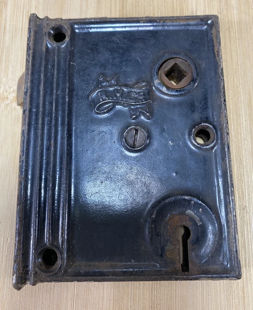 Antique R.H. Co Cast Iron & Brass Door Mortise  Deadbolt Lock! Salvage Hardware