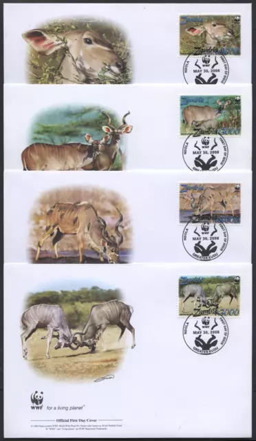 Sambia 2008 "WWF - Großer Kudu" Tiere, MiNr 1606-1609 auf FDC