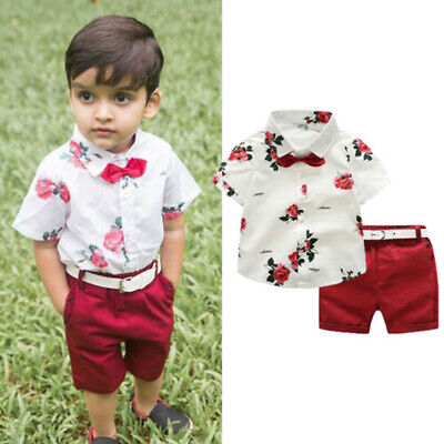 Toddler Baby Boys Clothes Short Sleeve Bowknot Tracksuit Tops Pants Outfits Set