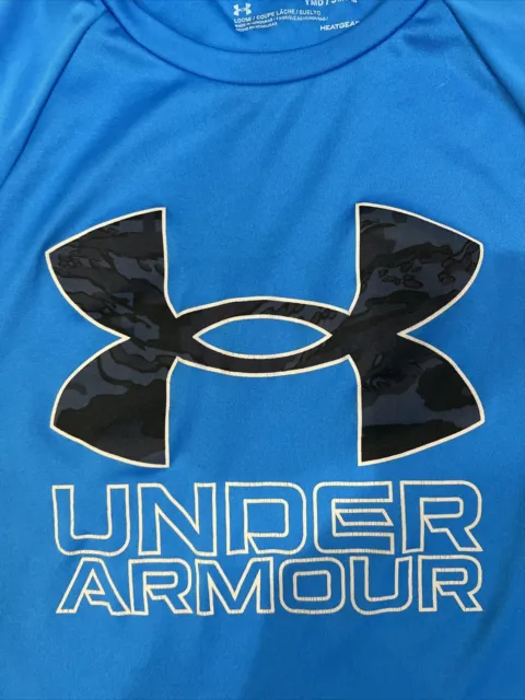 UNDER ARMOUR HEATGEAR Loose Fit Shirt YMD Short Sleeve Blue With camo ...