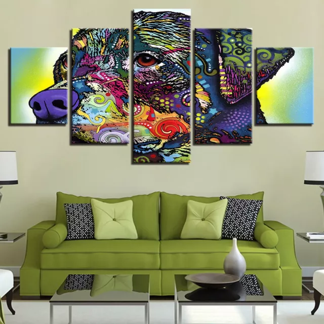 Trippy Psychedelic Dog Animal Painting 5 Panel Canvas Print Wall Art Home Decor