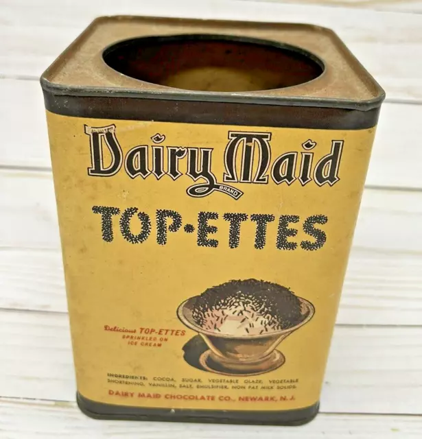 Vintage Dairy Maid Top-Ettes Cardboard and Metal Tin Farmhouse Prop No Lid