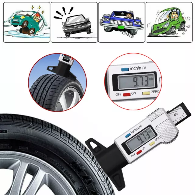 LCD Digital Profiltiefenmesser Reifen Lauffläche Reifenprofil Messer 0-25,4mm