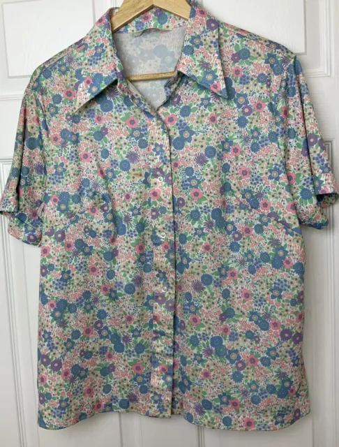 Vintage 70s Sears “The Shirt” Floral Perma-Prest Blue Pink Purple