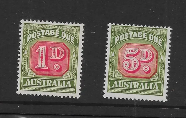 AUSTRALIA POSTAGE DUES x 2 1958 1d lmm 5d mnh
