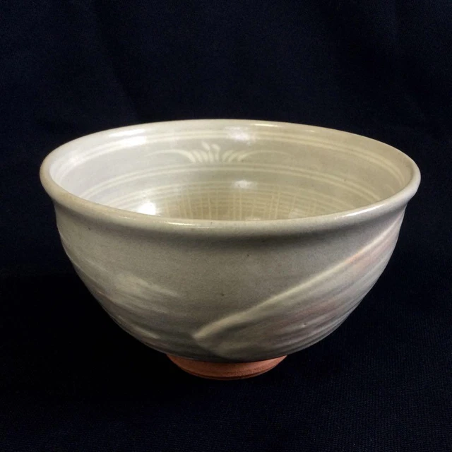 Mishima Hakeme tea bowl diameter 12.5cm gray ceramic with paper box vintage