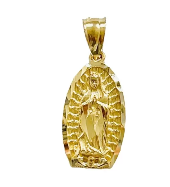 10k Yellow Gold Diamond Cut Virgin Marry Guadalupe Charm Pendant.