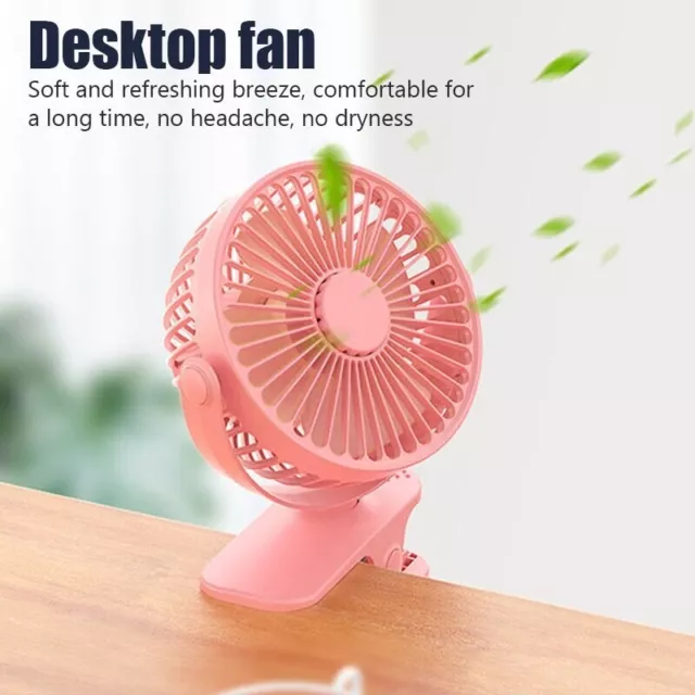 Portable Fan - Mini Clip on Fan USB Rechargeable Silent Fan 3-speed Rechargeable