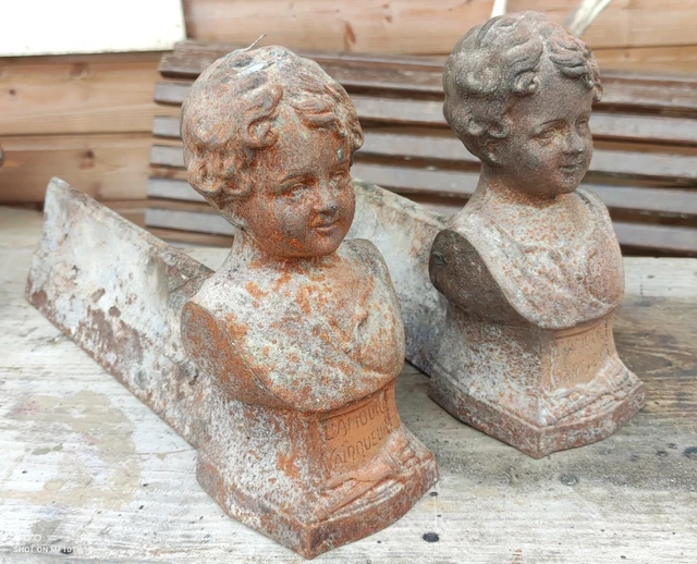 paire de chenets anciens/Tête de femme/ L'amour Vainqueur/XIX ème/old fireplace