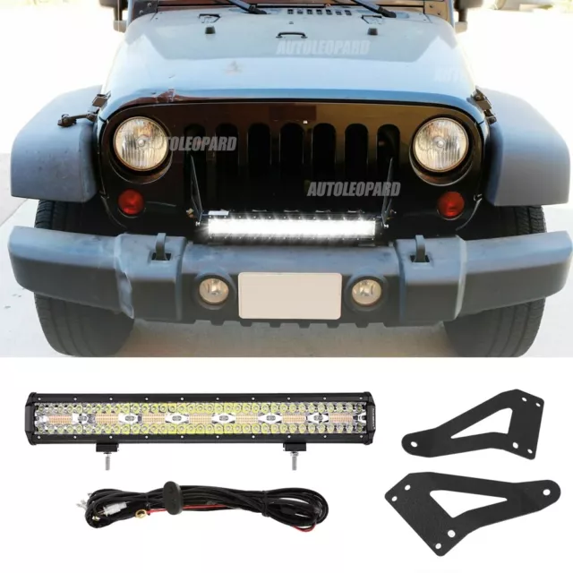 AUXBEAM 20 In Front Grille Light Bar&Mounting Bracket for Jeep Wrangler JK 07-17