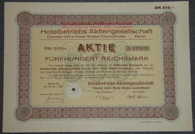 Hotelbetriebs-Aktiengesellschaft Conrad Uhl's Hotel Bristo-Centalhotel 1927