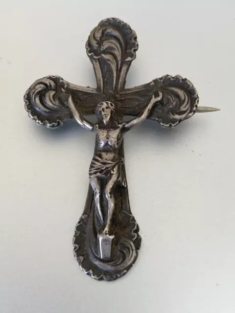 Gorgeous Antique French Silver Cross Brooch - Engraved - 4.5cm by 3cm