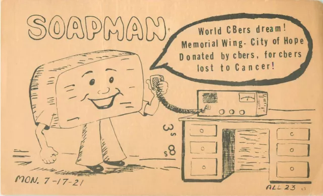 Soapman CB Radio Cartoon Vintage Postcard 3.5" x 5.5"  CBers for Cancer