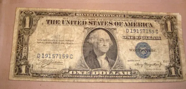 Series 1935 A One Dollar Bill Silver Certificate Blue Seal D19157159C