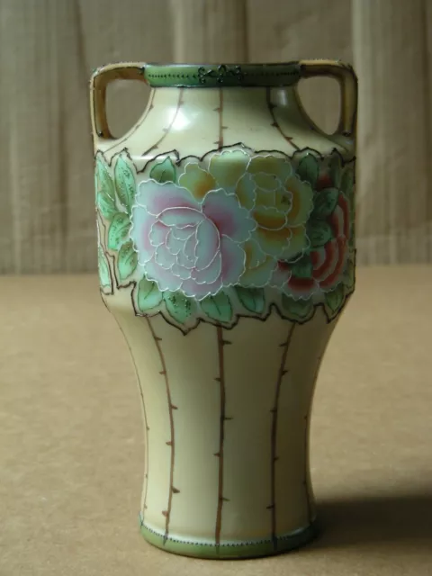 Nippon Hand Painted Floral Porcelain Urn Vase With Handles