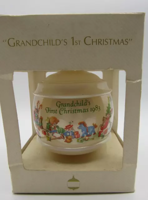 1983 Hallmark Glass Christmas Ornament - Grandchilds 1st Christmas - NOS