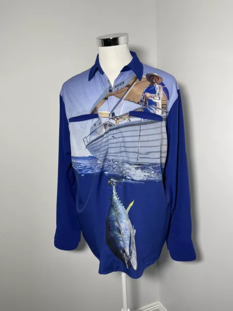 Shimano Mens Blue Breathable Graphic Print Fishing Shirt Size L