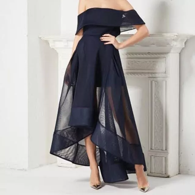 BRONX AND BANCO Tulip Dress Gown Off Shoulder Navy Formal Cocktail