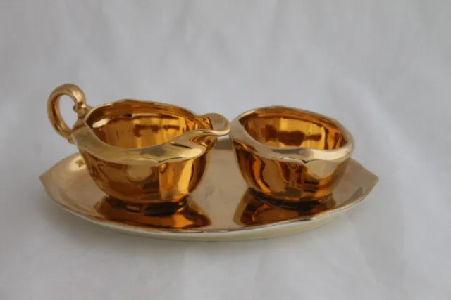 Royal Winton Grimwades Golden Age Creamer Sugar Tea Set 1940s Ceramic Gold Gilt