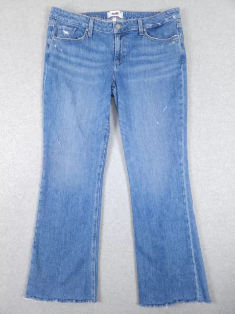 Paige Jeans Women's Size 32 Sloane Bootcut Raw Hem Distressed Blue Denim Jeans