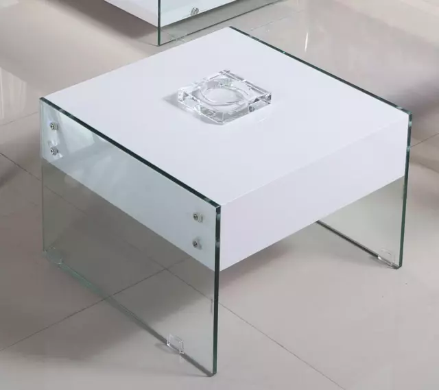 Lamp Table Side End Coffee Table Display Stand Glass Sides White Gloss Top