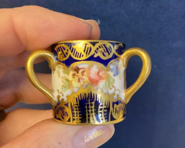 Rare Antique Crown Staffordshire Three Handled Loving Cup TYG Miniature 26mm