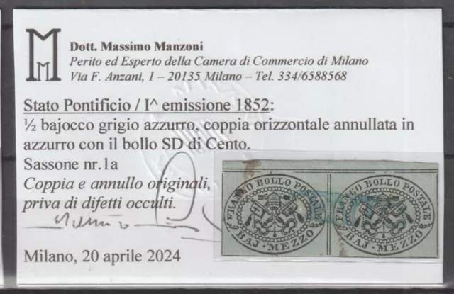 Antichi Stati Pontificio Mezzo Baj Grigio Azzurro Certificato