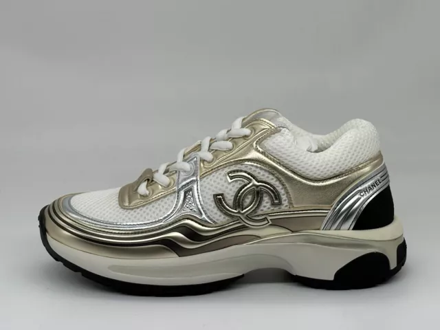 CHANEL, Shoes, Chanel 23a Leather Cc Sport Runner Lace Up Sneakers Kicks  Shoes Trainers White