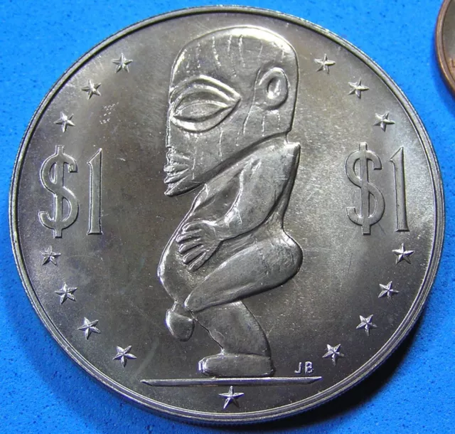 Polynesian God of Fertility & the Sea, Cook Islands $1 Coin 1972, Uncirculated