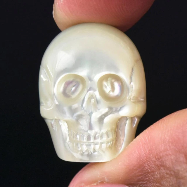 Skull Design Cabochon Mother-of-Pearl Shell & Paua Abalone Carving 3.58 g