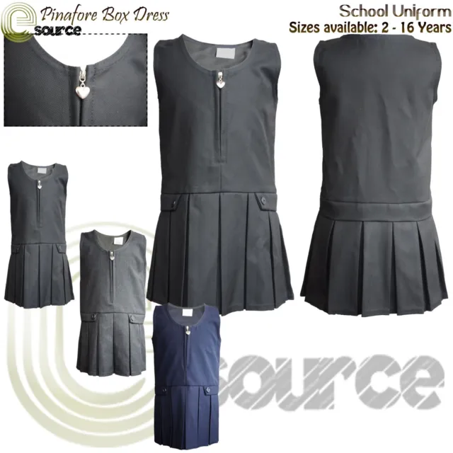 Girls Pinafore Box Dress Sizes Age 2-16 Pleated Dress Zip School Uniform
