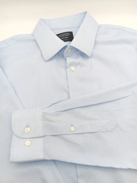 🇺🇸 Nordstrom Non-iron Traditional Fit Dress Shirt 16.5x34 Blue Stripe 2