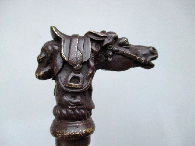 Bronze animalier POMMEAU de CANNE chasse à courre CHIEN CHEVAL SELLE
