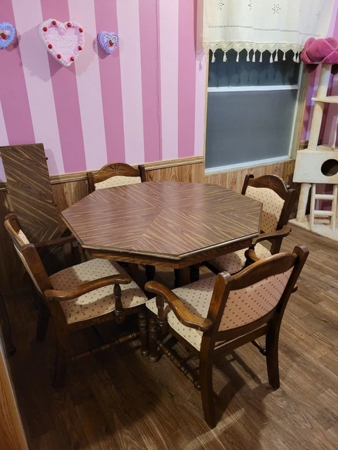 Extendable Vintage Mid-Century Octogon Poker / Dining Table Set + 4 Chairs