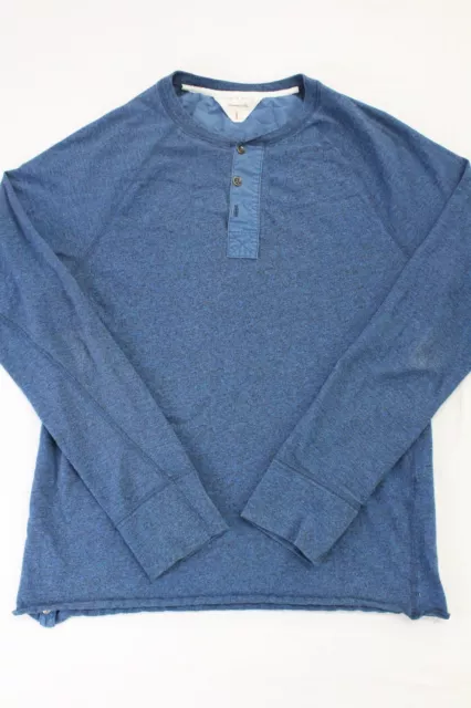 Rag & Bone Henley Shirt Men's Large Blue L/S Button Pullover Preppy Casual