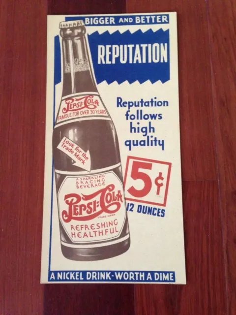 Old Pepsi Cola 5 Cent Advertising Sign Nickel Drink Worth A Dime Cardboard