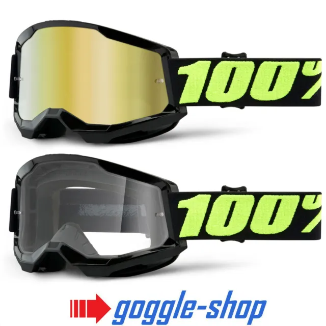 100% Strata 2 Motocross Mx Bike Mtb Goggles Upsol Black Clear / Mirror Lens