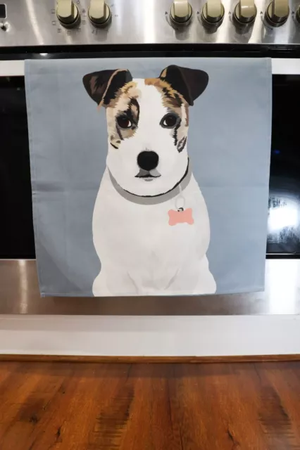 Jack Russell Print Cotton Tea Towel. Kitchen Linen. Home Decor.