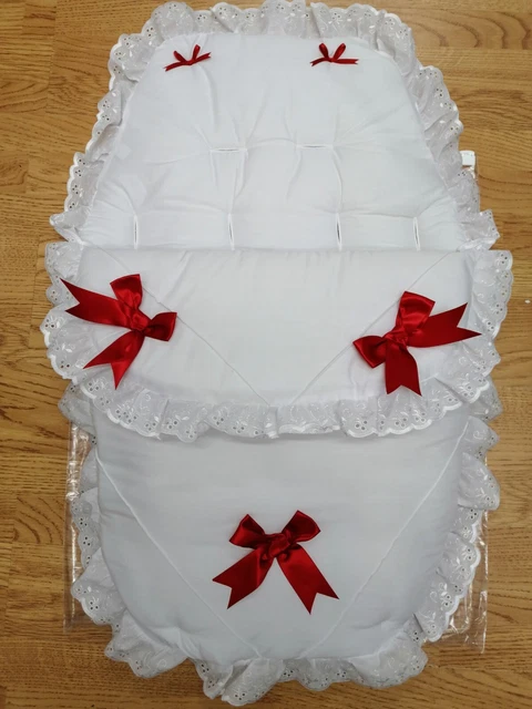 Baby girls / boys  White /red Luxury Large Ribbon Foot Muff Cosy Toes Pram buggy