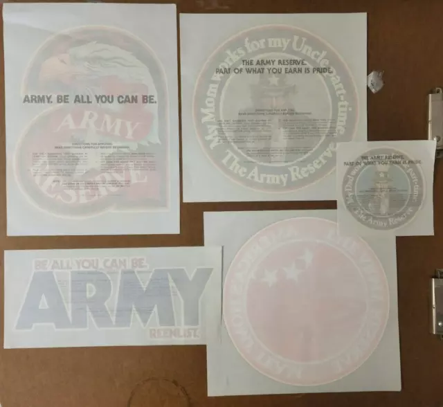 US ARMY - Set of 5 Vtg  Iron On Heat Transfers - Be All You Can Be - Uncle Sam