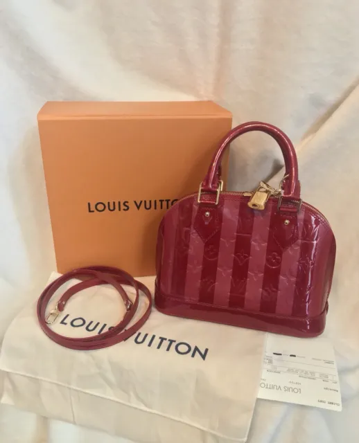 Louis Vuitton Alma Bb Rayures Red Purple Vernis Handbag -Receipt-Excellent!!
