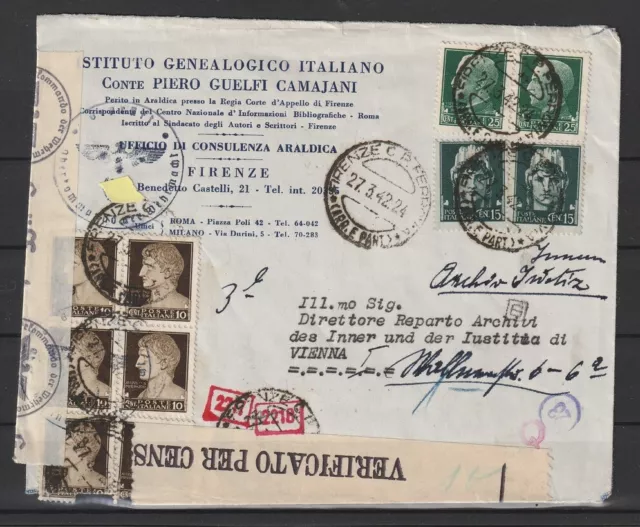 Italien Brief von Firenze nach Wien, Zensur 1942 #1090019