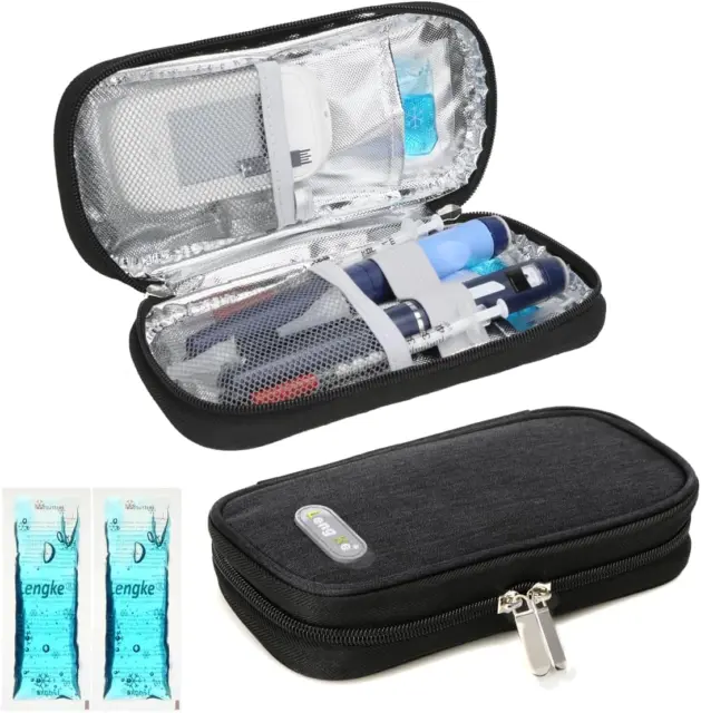 Bolsa de refrigeración de insulina con 2 baterías de refrigeración - bolsa para diabéticos para utensilios para diabéticos H