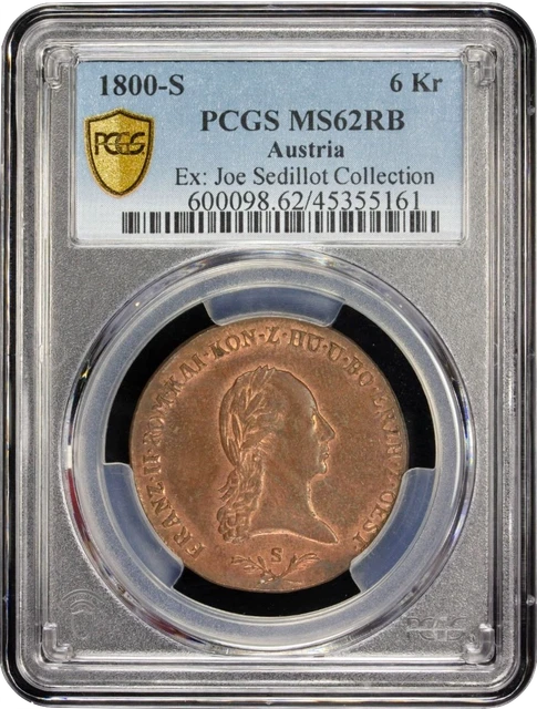 Austria 6 kreuzer 1800 S, PCGS MS62 RB, "Emperor Franz II (1792 - 1835)"