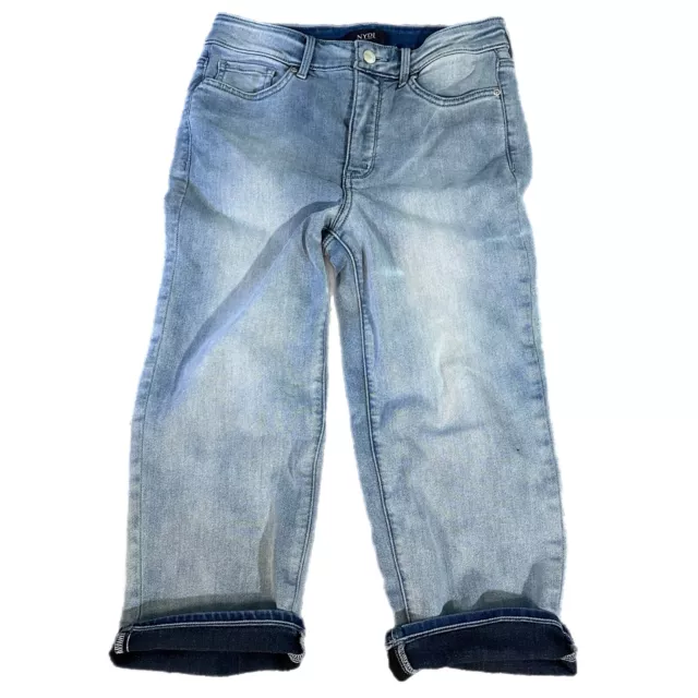 NYDJ Tuck Fit Marilyn Straight High Rise Jeans Blue Denim Crop Pants Loose Sz 6
