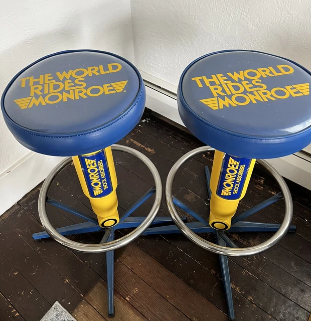 VINTAGE SEATS GARAGE Service Station Monroe Shocks Pair of Bar Stools