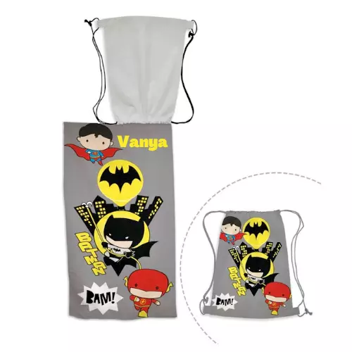 Personalised Batman, flash, Superman towel bag in a bag set for kids