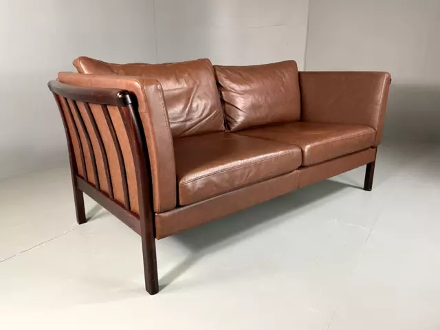 EB5451 Vintage Danish Two Seat Leather Sofa, Stouby Style, MCM, Retro. M2SS