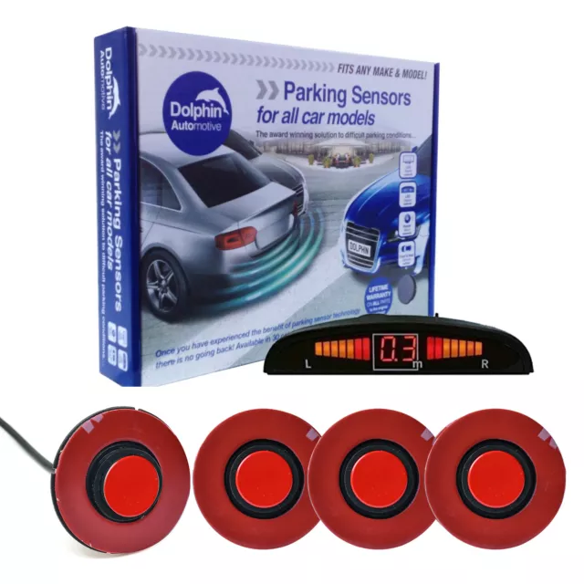 Flush Fit Universal Car Reversing Parking Sensors Reverse Park Red With Display