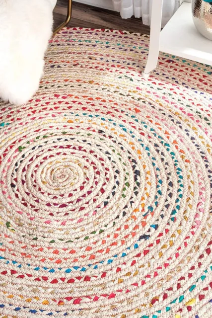 Indian Rug 100% Cotton Design Carpet 100% Handmade Braided Farmhouse Modern Rugs